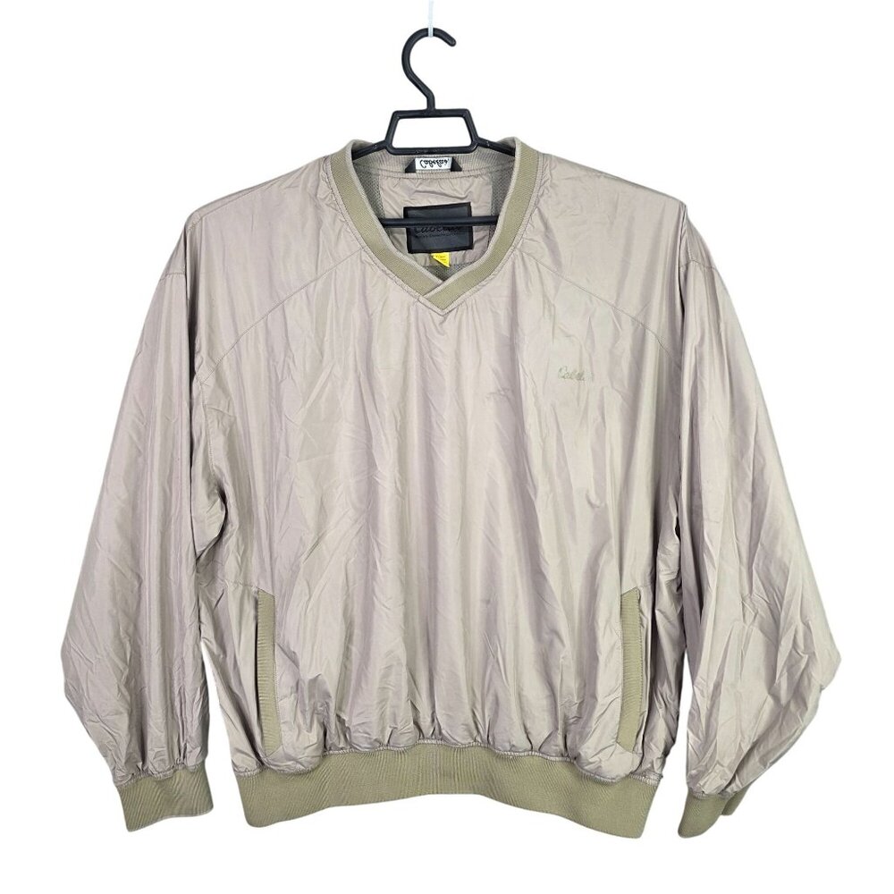 Mens Cabelas Taupe Windbreaker V-Neck Lightweight Jacket Casual Outerwear 2XL
